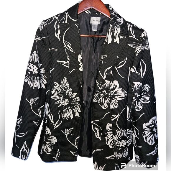 Chico's Jackets & Blazers - Chico's Black & White Sunflower Floral Textured Blazer Jacket Chicos Size 0 S 4